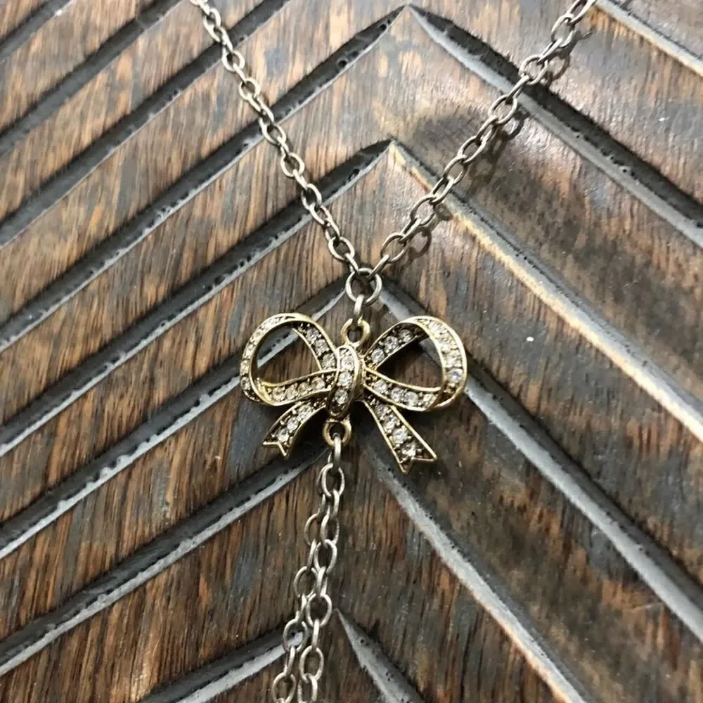 American Eagle Rhinestone Bow Tassel Necklace